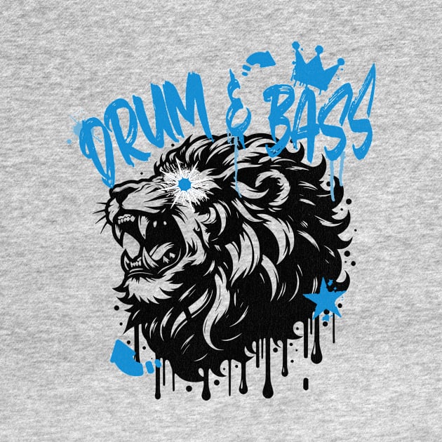 DRUM AND BASS  - Stenciled Lion (black/blue) by DISCOTHREADZ 